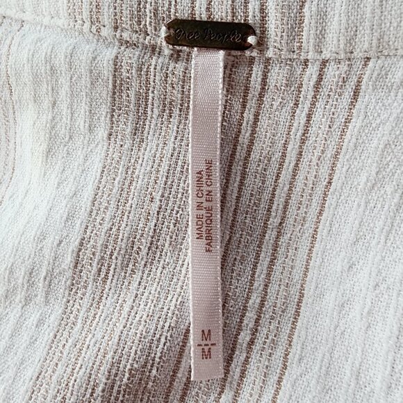 Free People Womens Medium Dress Midi Tunic V-Neck Striped Ivory Boho Hippie - Picture 10 of 14